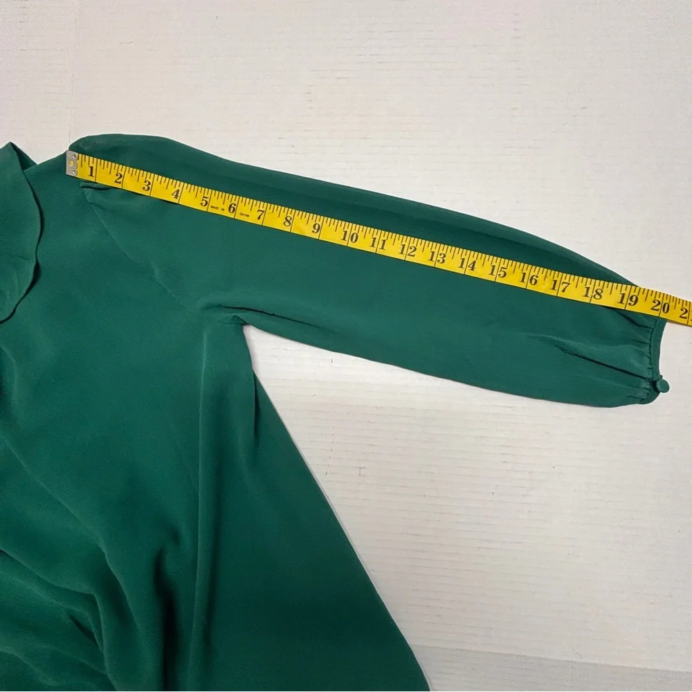 J Crew Chiffon Ruffle Neck 3/4 Sleeves Green Top Sz XS